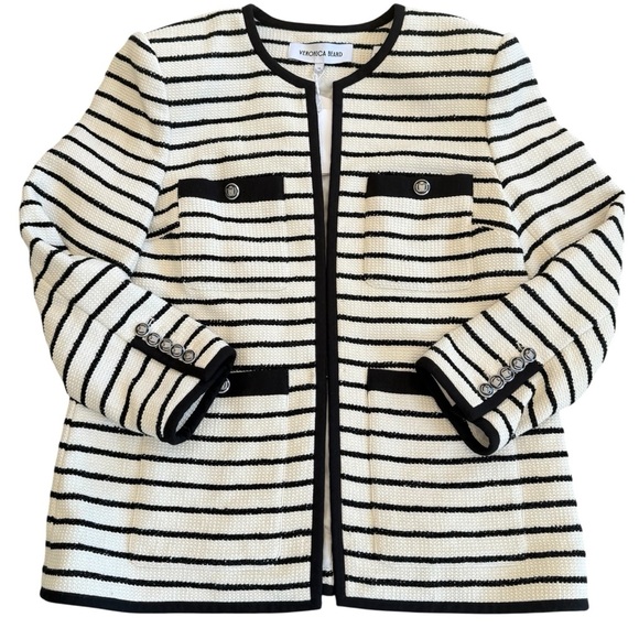 NWT VERONICA BEARD Foster Dickey striped jacket in ivory and black size 14 - Picture 4 of 15